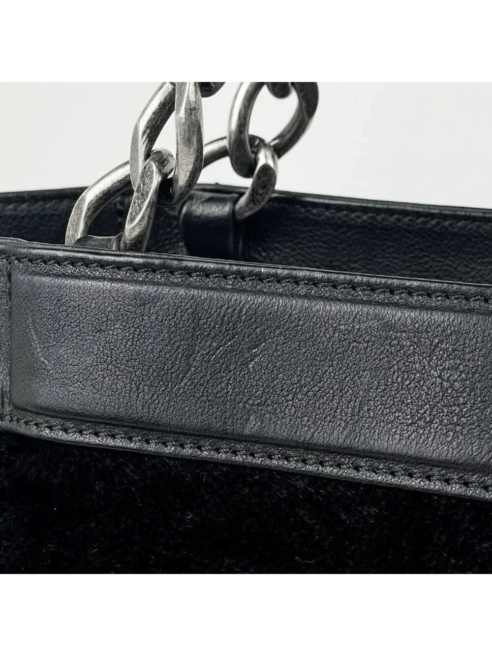 Chanel CC Logo Chain Tote Calf Hair Black